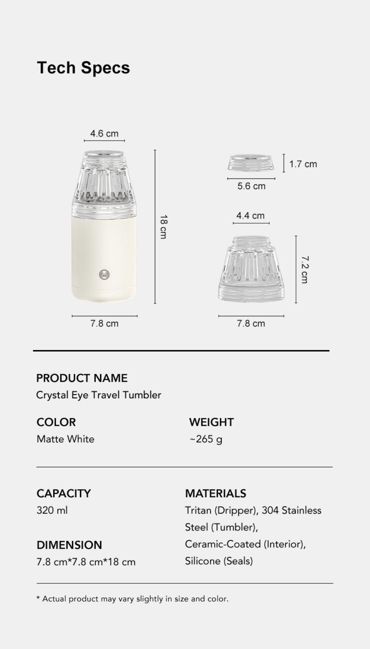 TIMEMORE Portable Coffee Maker Pour-Over Coffee Dripper, Travel Coffee Cup, Manual Brewer for Home and Outdoors - Ceramic-Coated Stainless Steel Tumbler 10.08 oz Capacity