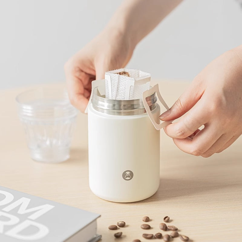 TIMEMORE Portable Coffee Maker Pour-Over Coffee Dripper, Travel Coffee Cup, Manual Brewer for Home and Outdoors - Ceramic-Coated Stainless Steel Tumbler 10.08 oz Capacity