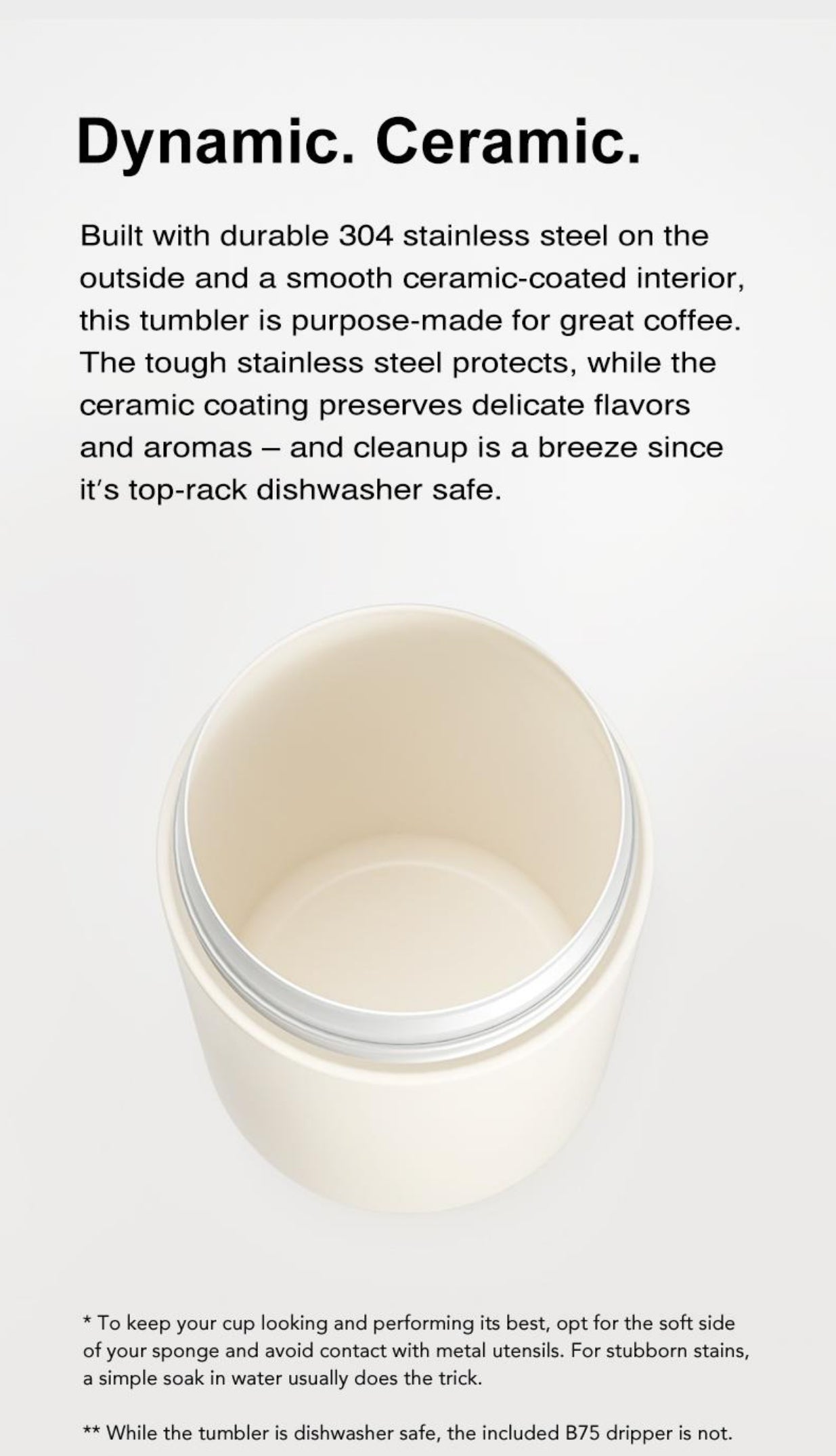 TIMEMORE Portable Coffee Maker Pour-Over Coffee Dripper, Travel Coffee Cup, Manual Brewer for Home and Outdoors - Ceramic-Coated Stainless Steel Tumbler 10.08 oz Capacity