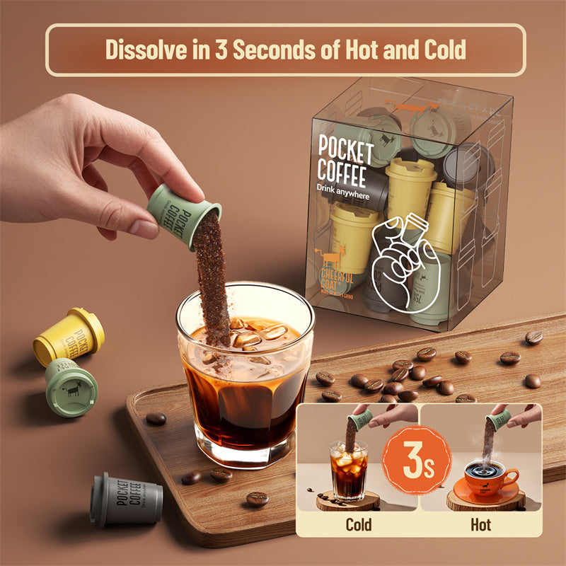 Cheerful Goat Coffee Powder Instant Coffee Freeze Dried Coffee 60% 75% 90% Roast 15pcs/Box